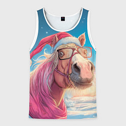 Мужская майка без рукавов Новогодняя лошадь в очках