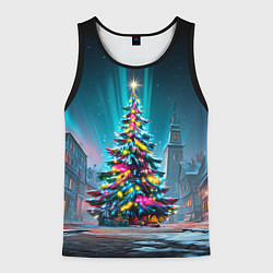 Мужская майка без рукавов Новогодняя елка в гирляндах