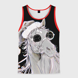 Майка-безрукавка мужская Новогодняя лошадь в круглых очках, цвет: 3D-красный