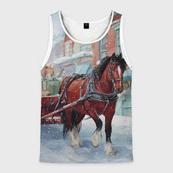 Мужская майка без рукавов Лошадка с новогодней повозкой