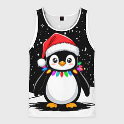 Мужская майка без рукавов Пингвин в шапке Санты