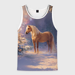 Мужская майка без рукавов Лошадка в новогоднем лесу