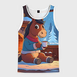 Майка-безрукавка мужская Лошадка у камина, цвет: 3D-белый