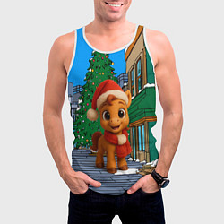Майка-безрукавка мужская Новогодняя лошадка и елка, цвет: 3D-белый — фото 2