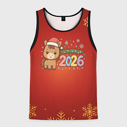 Мужская майка без рукавов Новогодняя лошадка 2026 на красном фоне