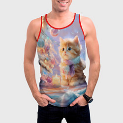 Майка-безрукавка мужская Маленький котенок встречает Новый год, цвет: 3D-красный — фото 2