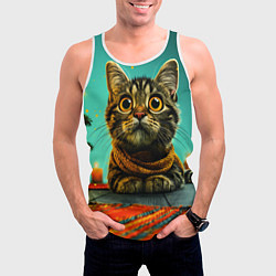 Майка-безрукавка мужская Котик под елкой, цвет: 3D-белый — фото 2