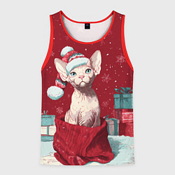 Майка-безрукавка мужская Сфинкс новогодняя кошка, цвет: 3D-красный