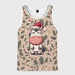 Майка-безрукавка мужская Новогодняя лошадка на фоне елочных веток, цвет: 3D-белый