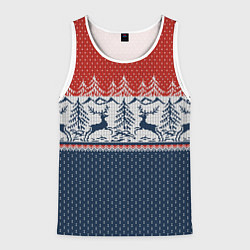 Майка-безрукавка мужская Вязаный узор с оленями, цвет: 3D-белый