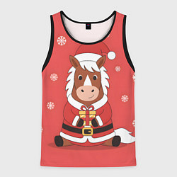Мужская майка без рукавов Новогодняя лошадка с подарком
