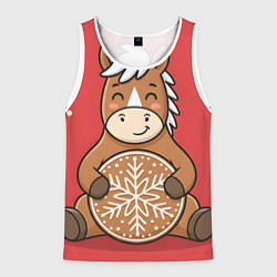 Мужская майка без рукавов Новогодняя лошадка с печенькой
