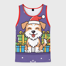 Мужская майка без рукавов Новогодняя собачка с подарками