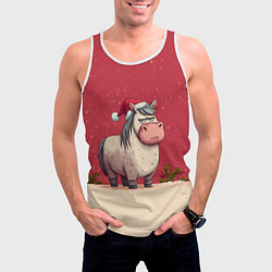 Майка-безрукавка мужская Новогодняя лошадка с прищуренным взглядом, цвет: 3D-белый — фото 2