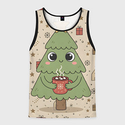 Майка-безрукавка мужская Новогодняя елочка с горячим шоколадом, цвет: 3D-черный