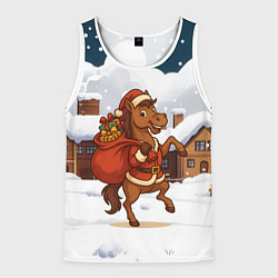 Мужская майка без рукавов Новогодняя лошадка с мешком подарков