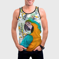 Майка-безрукавка мужская Летний попугай, цвет: 3D-черный — фото 2