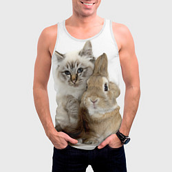 Майка-безрукавка мужская Кот и кролик пушистые, цвет: 3D-белый — фото 2