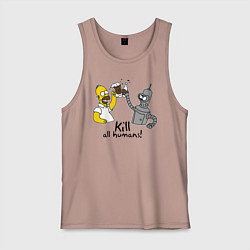 Майка мужская хлопок Kill all humans, цвет: пыльно-розовый