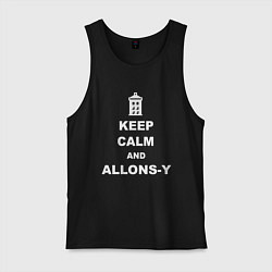 Майка мужская хлопок Keep Calm & Allons-Y, цвет: черный