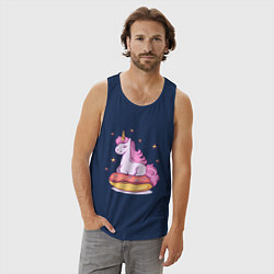 Майка мужская хлопок Единорог на пончике, цвет: тёмно-синий — фото 2