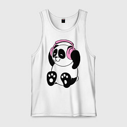 Майка мужская хлопок Panda in headphones панда в наушниках, цвет: белый