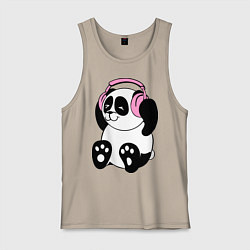 Майка мужская хлопок Panda in headphones панда в наушниках, цвет: миндальный