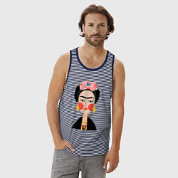 Майка мужская хлопок Фрида Кало, цвет: синяя тельняшка — фото 2