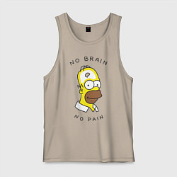 Майка мужская хлопок No brain, No pain, цвет: миндальный