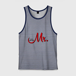 Майка мужская хлопок Mr. Just married, цвет: синяя тельняшка