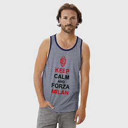 Майка мужская хлопок Keep Calm & Forza Milan, цвет: синяя тельняшка — фото 2