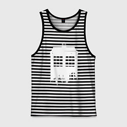 Майка мужская хлопок Тардис white - Доктор Кто, цвет: черная тельняшка