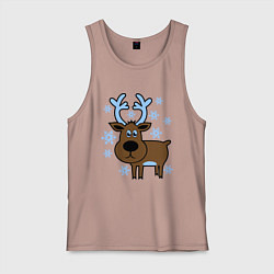 Майка мужская хлопок Олень и снежинки, цвет: пыльно-розовый