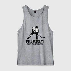 Майка мужская хлопок Russia: Hockey Champion, цвет: меланж