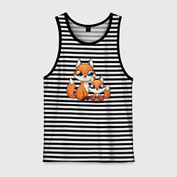 Майка мужская хлопок Милые лисята, цвет: черная тельняшка