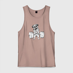 Майка мужская хлопок Мопс пауэрлифтер, цвет: пыльно-розовый