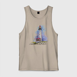 Майка мужская хлопок Crisp Point Lighthouse, цвет: миндальный
