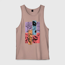 Майка мужская хлопок Аска и Синдзи, Евангелион, цвет: пыльно-розовый