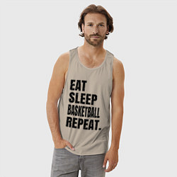 Майка мужская хлопок EAT SLEEP BASKETBALL REPEAT, цвет: миндальный — фото 2