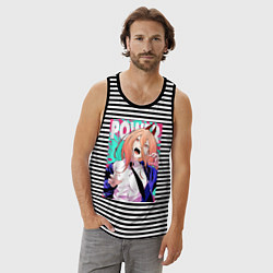 Майка мужская хлопок POWER CHAINSAW MAN ANIME, цвет: черная тельняшка — фото 2