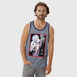 Майка мужская хлопок Сатору гото С кошечкой, цвет: синяя тельняшка — фото 2