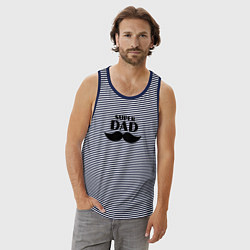 Майка мужская хлопок Супер Папа, цвет: синяя тельняшка — фото 2