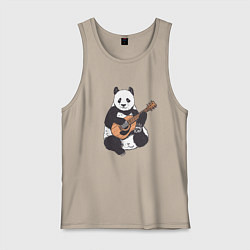 Майка мужская хлопок Панда гитарист Panda Guitar, цвет: миндальный