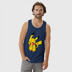 Майка мужская хлопок Уставший Пикачу, цвет: тёмно-синий — фото 2