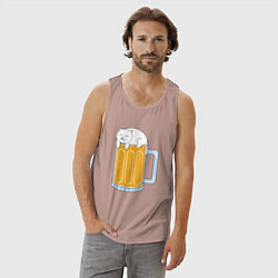 Майка мужская хлопок Beer Cat, цвет: пыльно-розовый — фото 2