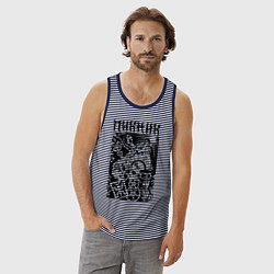 Майка мужская хлопок Пикник арт символы, цвет: синяя тельняшка — фото 2