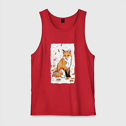 Майка мужская хлопок ЛИСА В ЛИСТЬЯХ ОСЕННЕЕ НАСТРОНИЕ FOX IN THE FOREST, цвет: красный