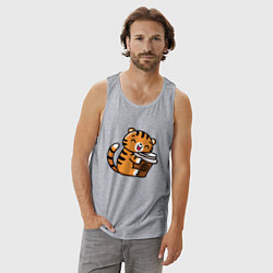 Майка мужская хлопок Тигренок и кофе, цвет: меланж — фото 2