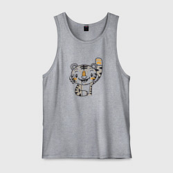 Майка мужская хлопок Тигренок машет лапкой, цвет: меланж