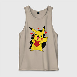 Майка мужская хлопок ПИКАЧУ И СЕРДЕЧКО POKENON PIKACHU LOVE, цвет: миндальный